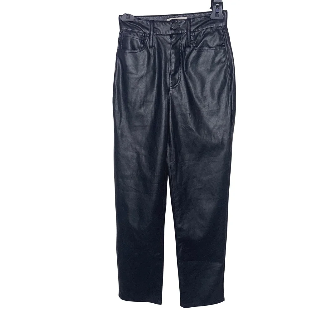 Madewell High Rise Black Faux Leather Pants Size 23 The Perfect Vintage Straight
